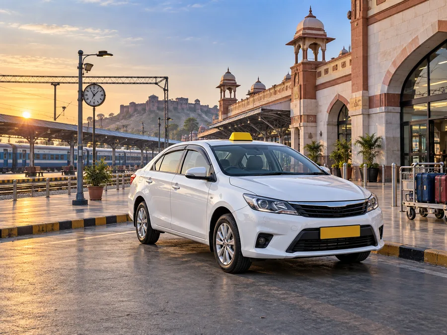 Representative taxi waiting outside an Indian railway station