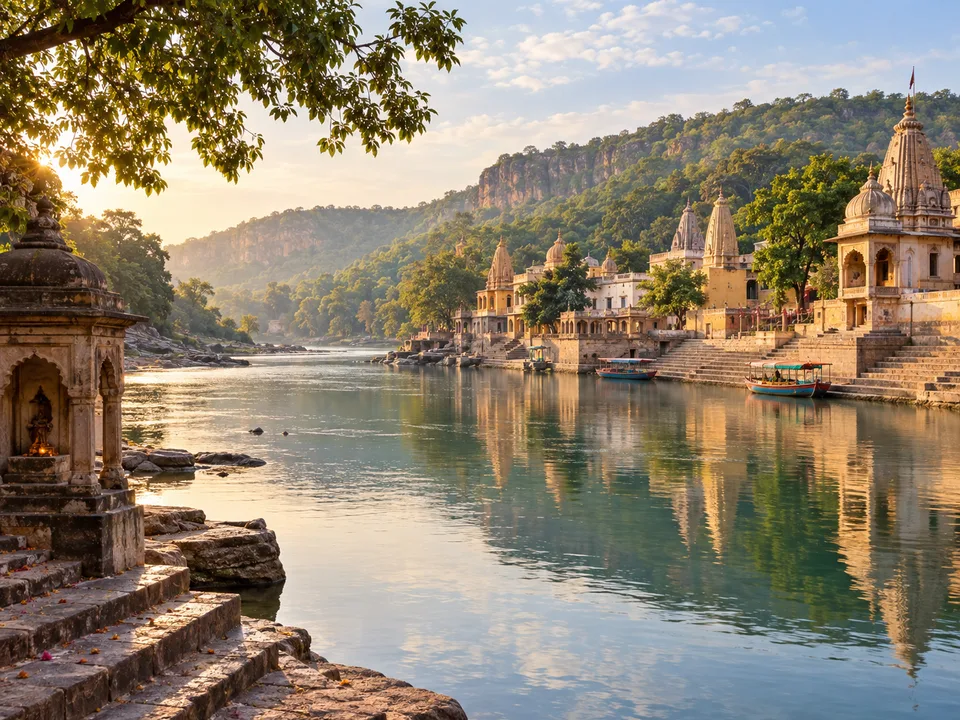Representative riverside and temple scenery in Chitrakoot